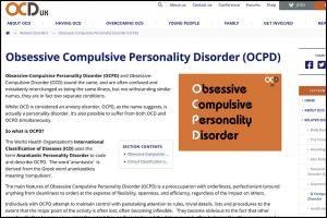 OCD-UK website showing information on OCPD.